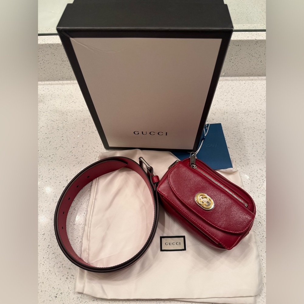Gucci Fluffy Calfskin Mini Morpheus Belt Bag Burgundy 90•36